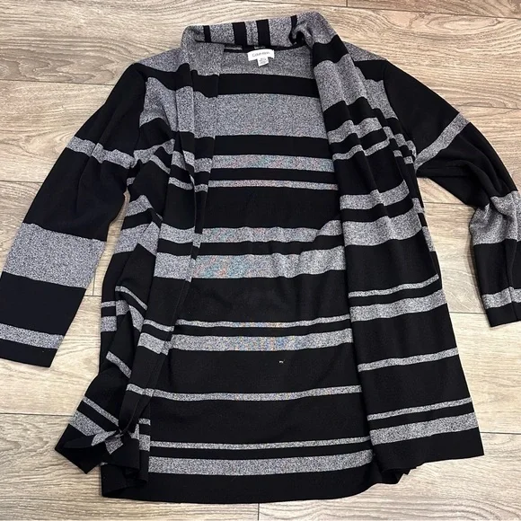 🧶 🧶 Calvin Klein Black and Grey Open Cardigan Sweater – Size XL - Picture 7 of 8